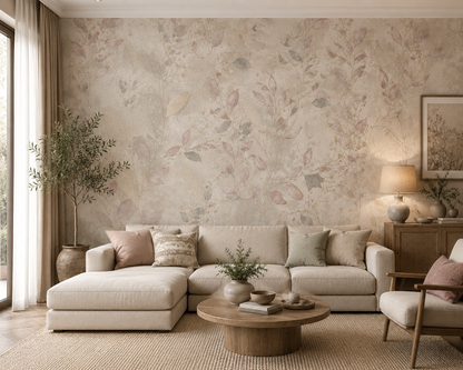 Dusty Taupe Leaf Branch Wallpaper