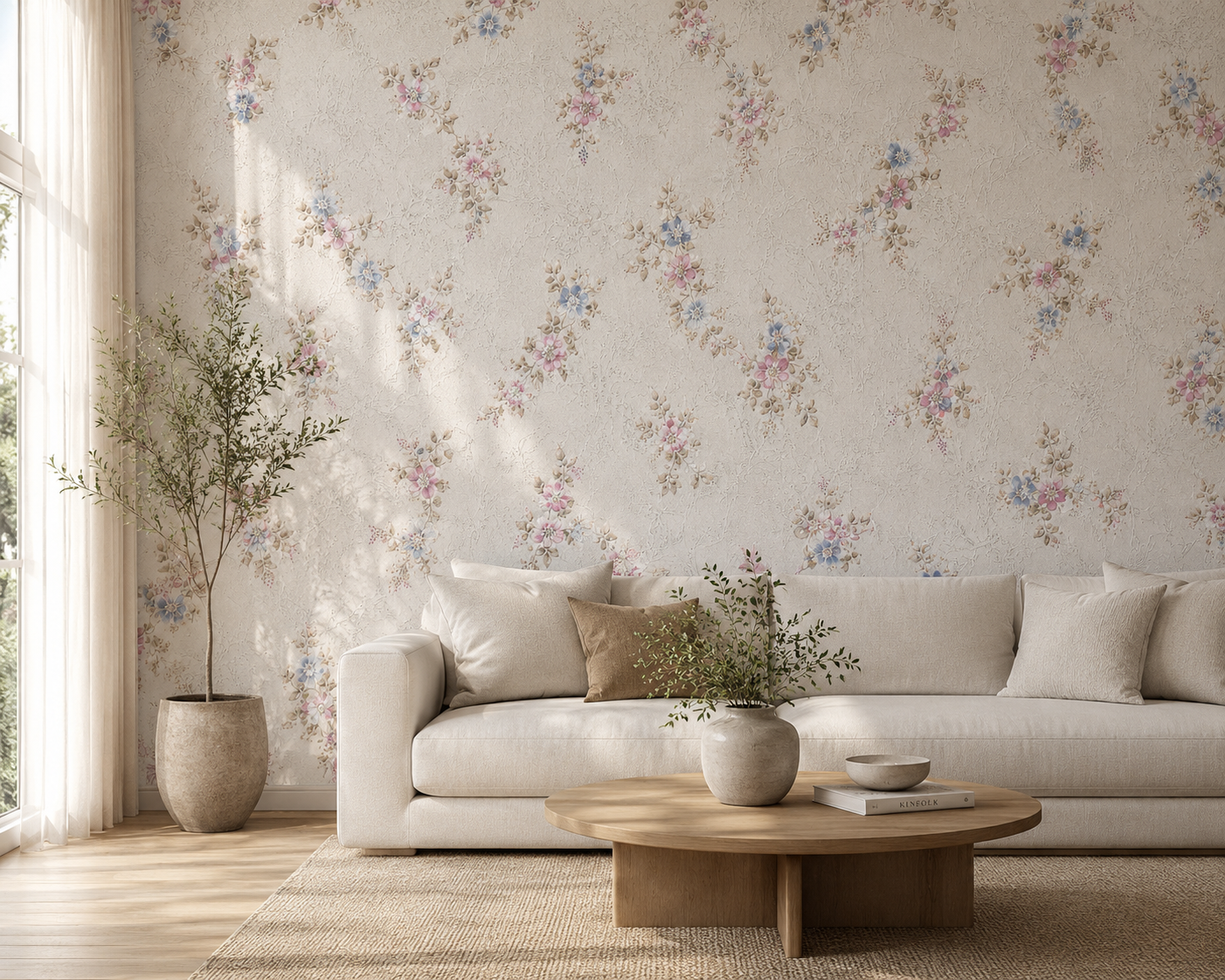 Pastel Floral Cluster Textured Wallpaper