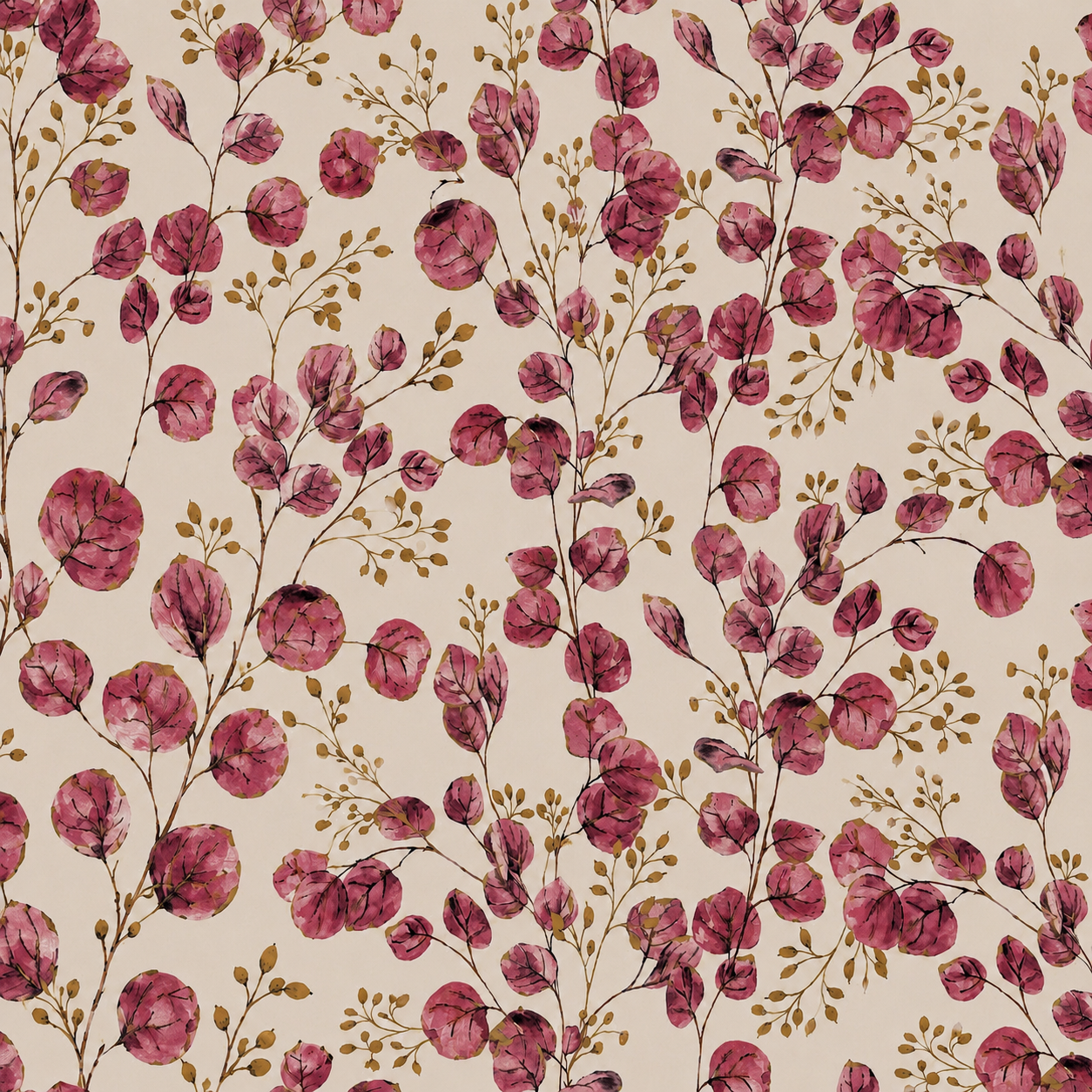 Berry Pink Eucalyptus Branch Wallpaper - detail