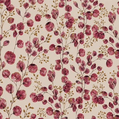 Berry Pink Eucalyptus Branch Wallpaper - detail