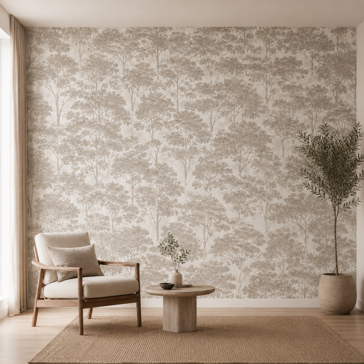 Taupe Forest Silhouette Wallpaper 1