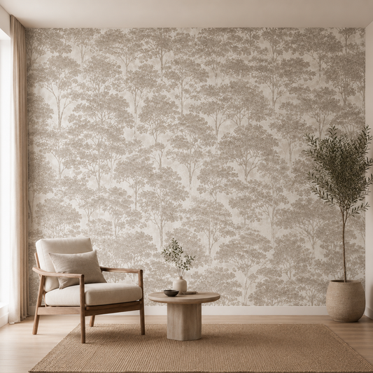 Taupe Forest Silhouette Wallpaper 1