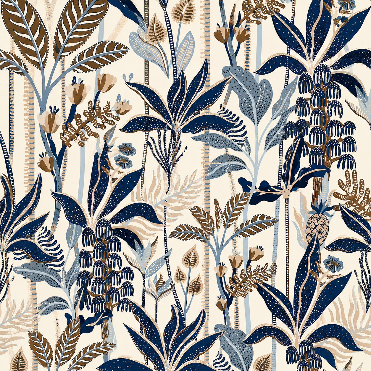 Navy Blue Tropical Palm Botanical Wallpaper - detail