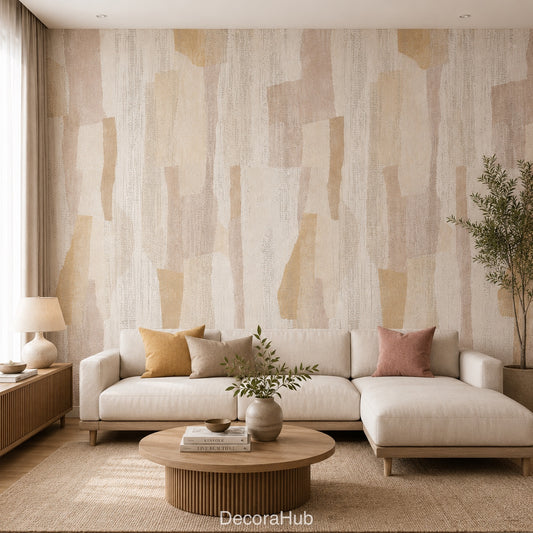 Golden Taupe Abstract Block Wallpaper