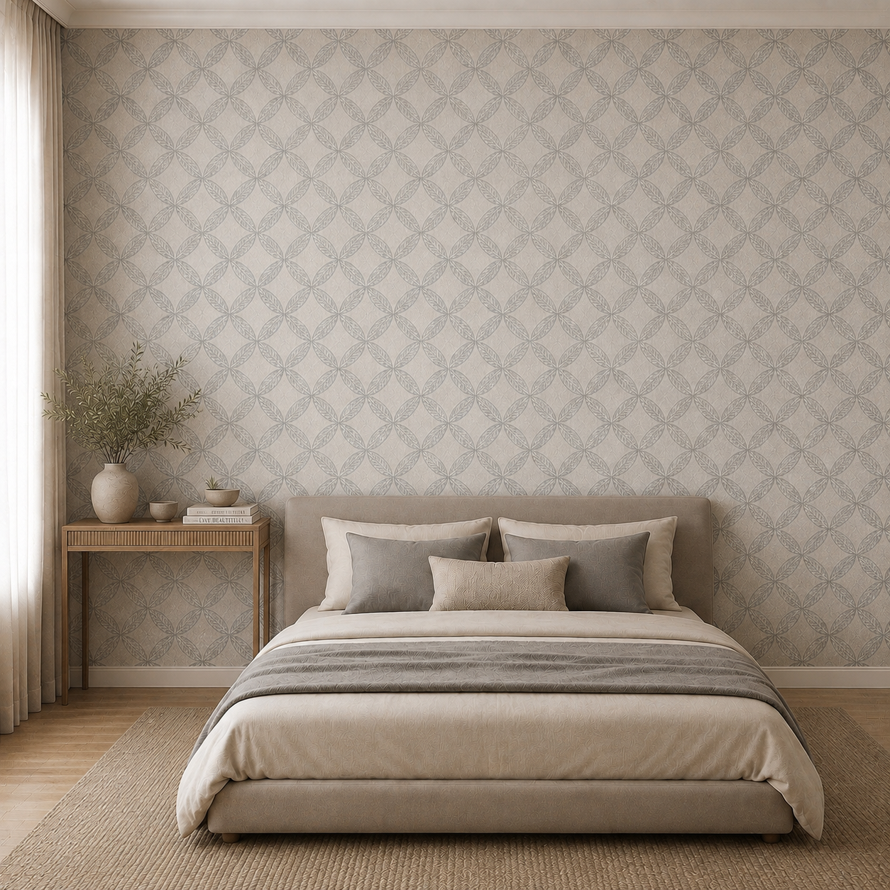 Ivory Ogee Leaf Lattice Wallpaper 2