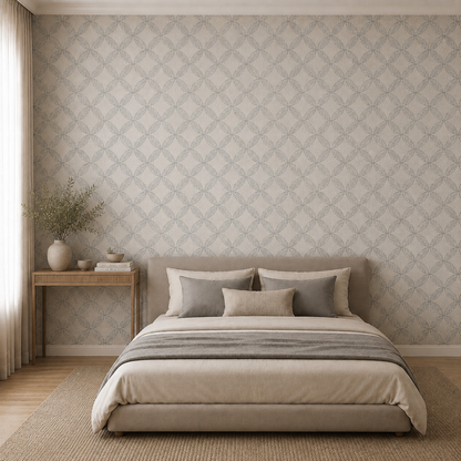 Ivory Ogee Leaf Lattice Wallpaper 2