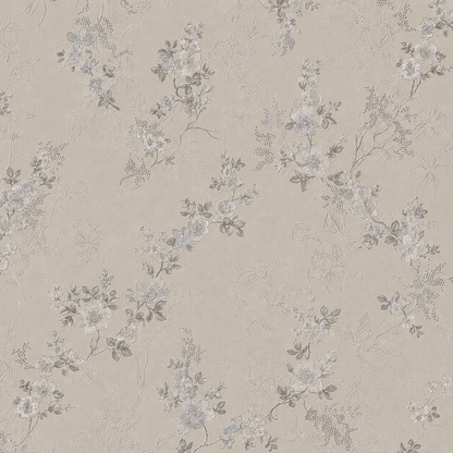 Ivory Grey Floral Sprig Wallpaper - close-up