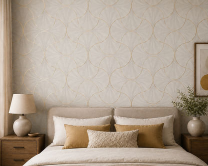Taupe Gold Ogee Trellis Wallpaper - detail