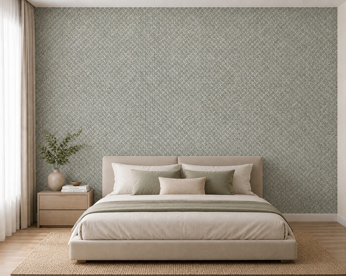 Sage Green Trellis Weave Wallpaper 2