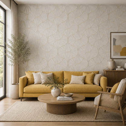 Taupe Gold Ogee Trellis Wallpaper - room view
