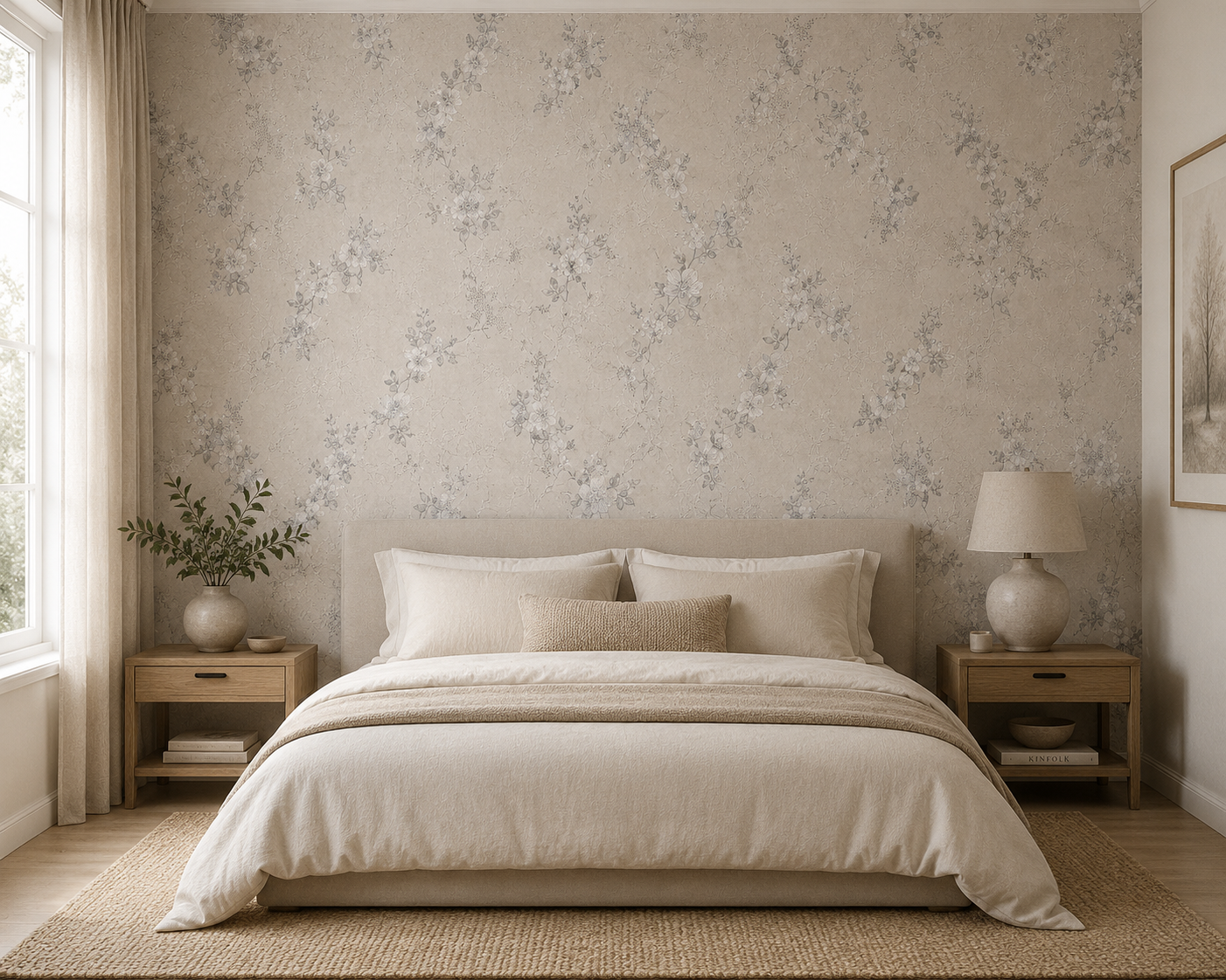 Ivory Grey Floral Sprig Wallpaper - detail