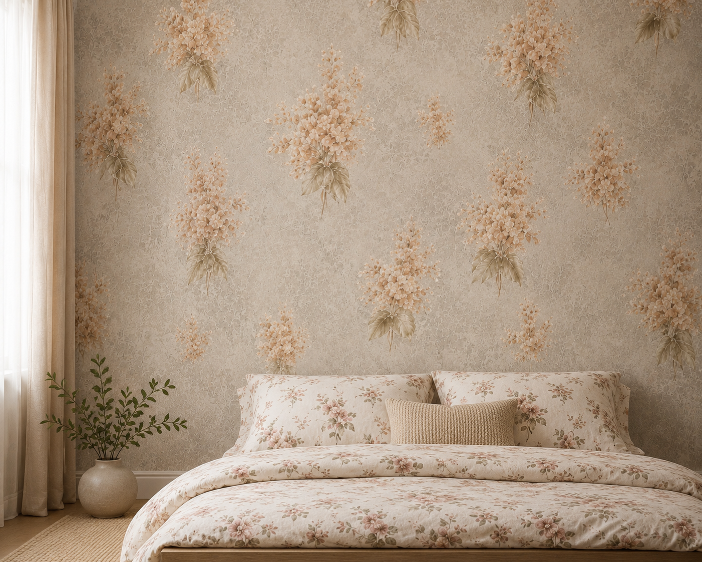Beige Vintage Floral Bouquet Wallpaper - detail