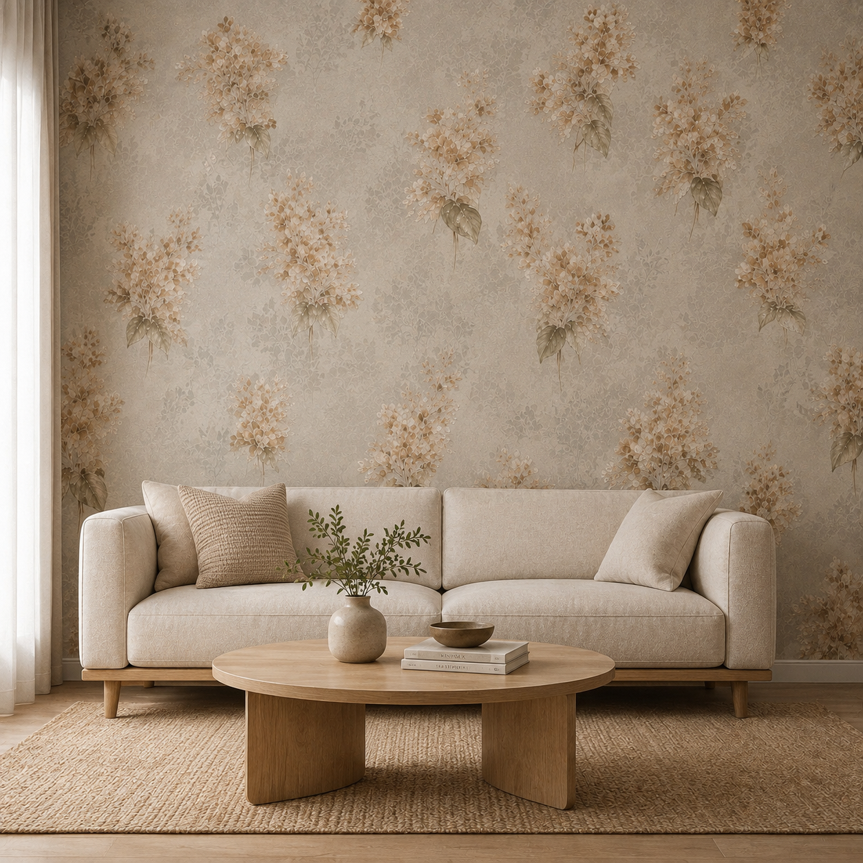 Beige Vintage Floral Bouquet Wallpaper