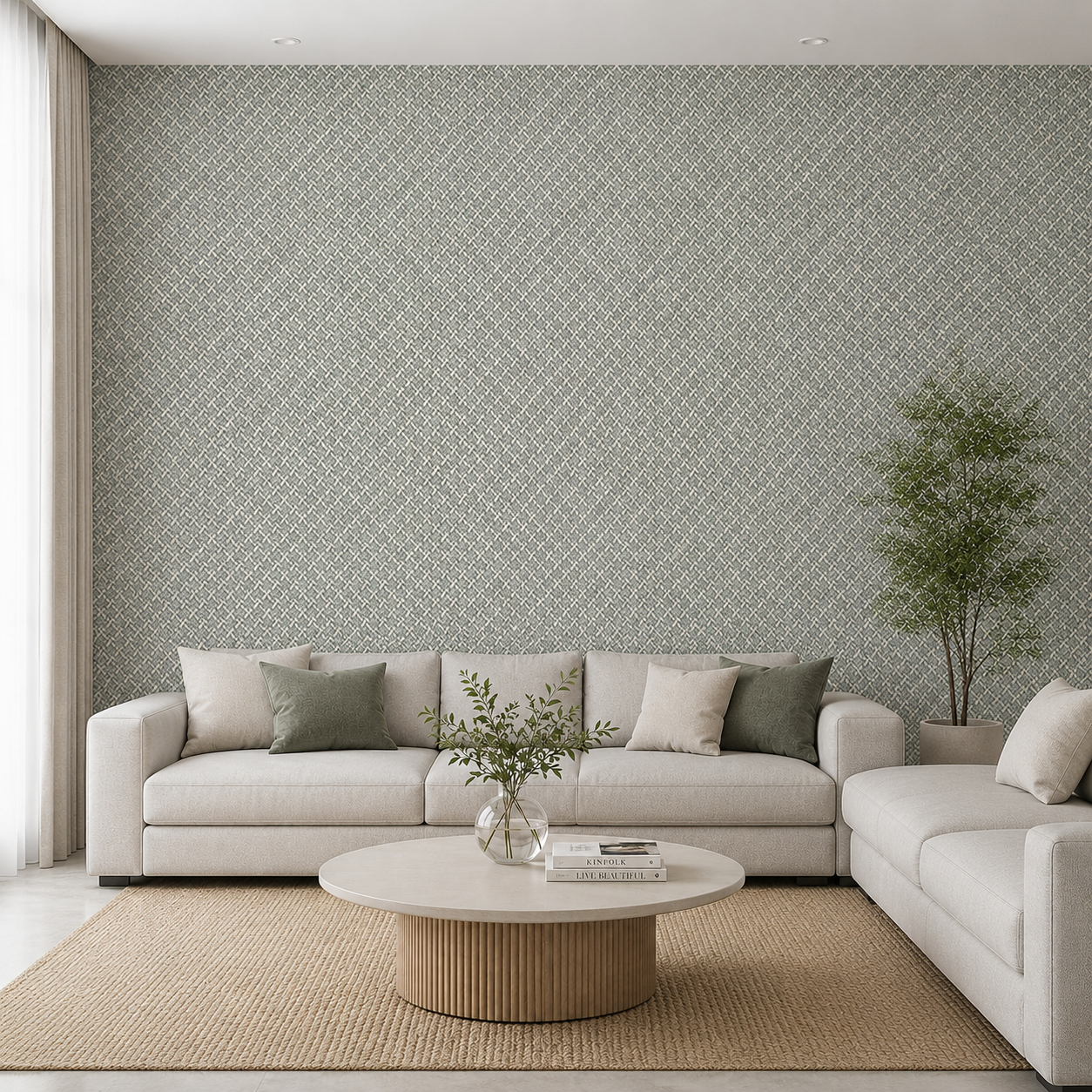 Sage Green Trellis Weave Wallpaper 1