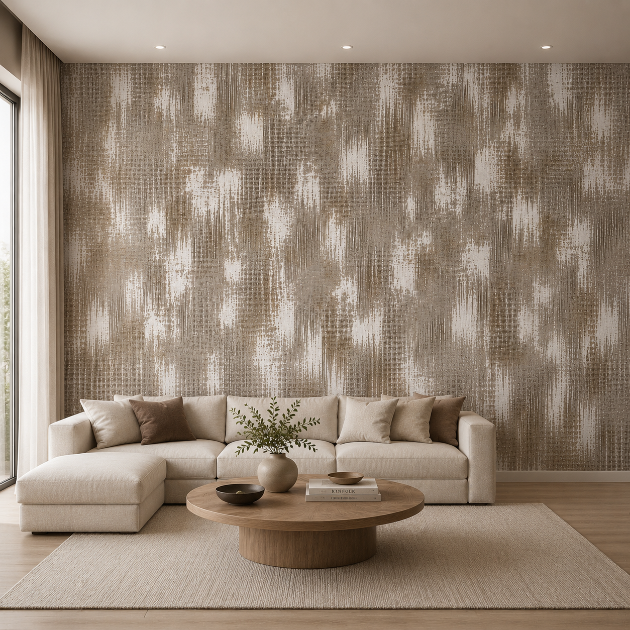 Taupe Distressed Weave Wallpaper 1