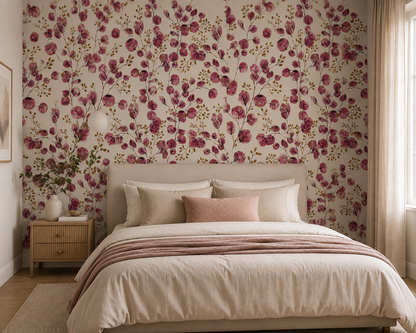Berry Pink Eucalyptus Branch Wallpaper - room view