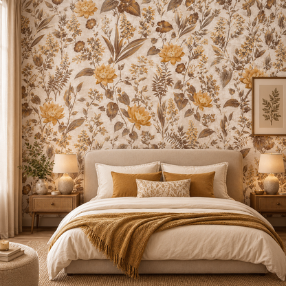 Amber Botanical Wildflower Wallpaper