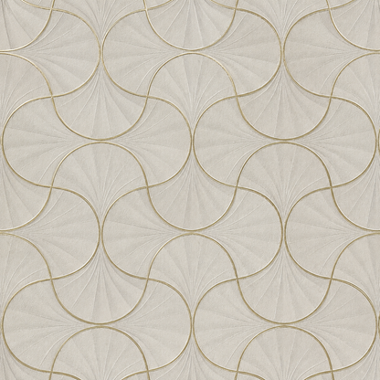 Taupe Gold Ogee Trellis Wallpaper - close-up