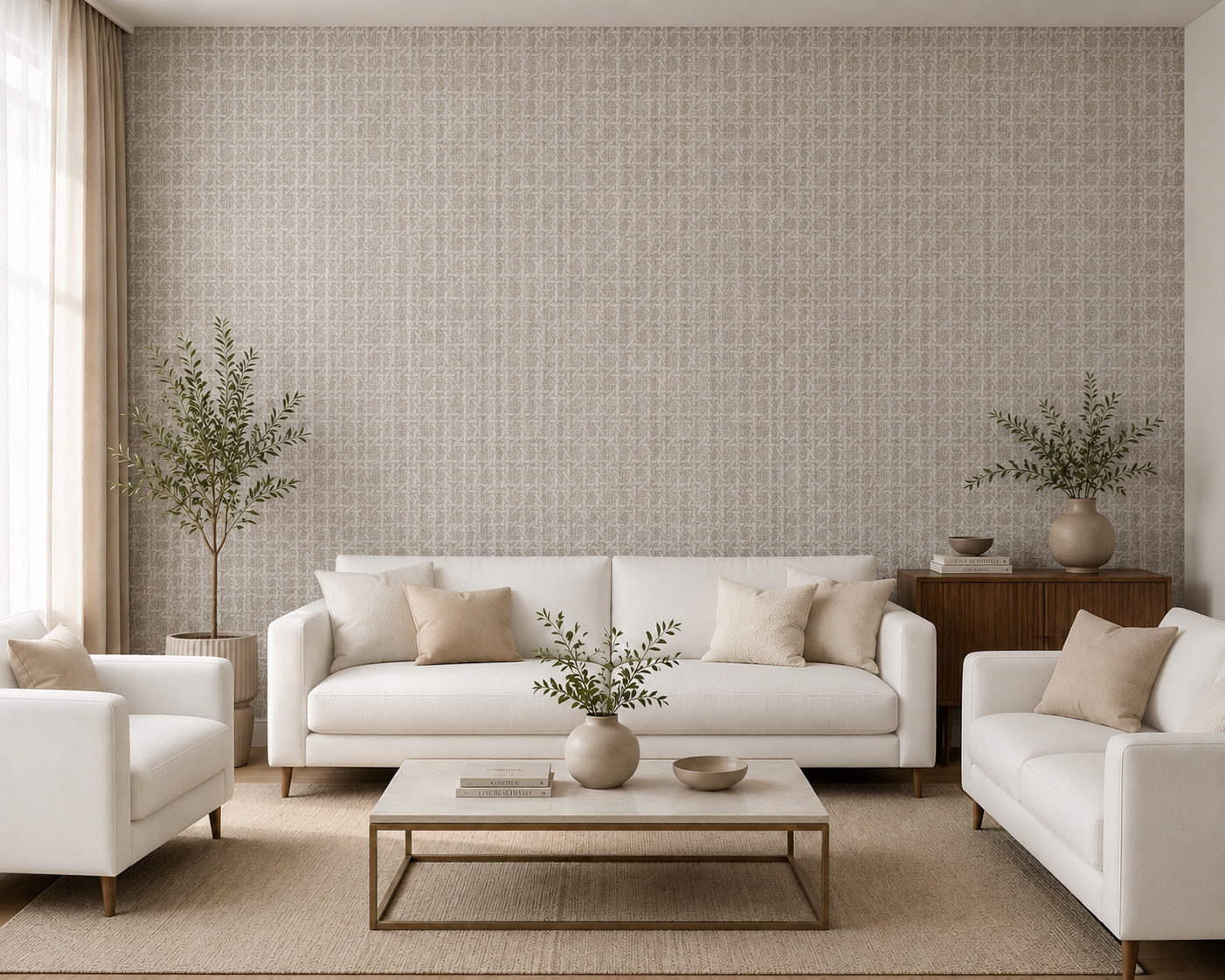 Taupe Woven Basketweave Texture Wallpaper