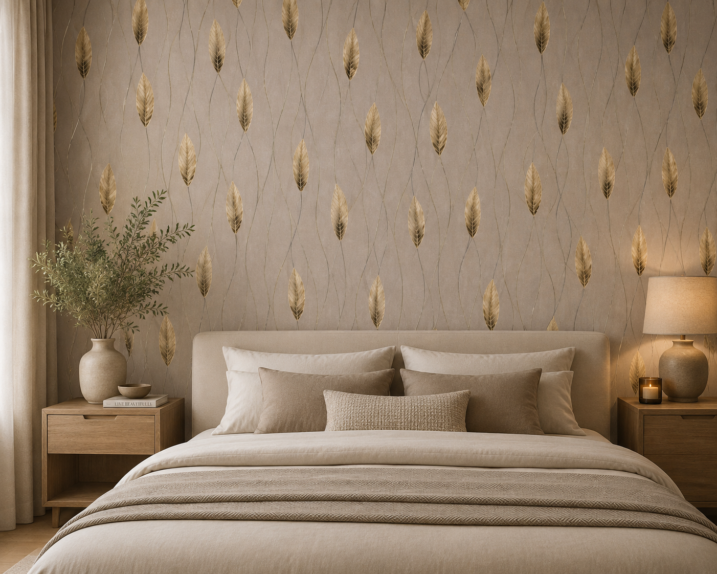 Golden Leaf Vine Trail Wallpaper - detail