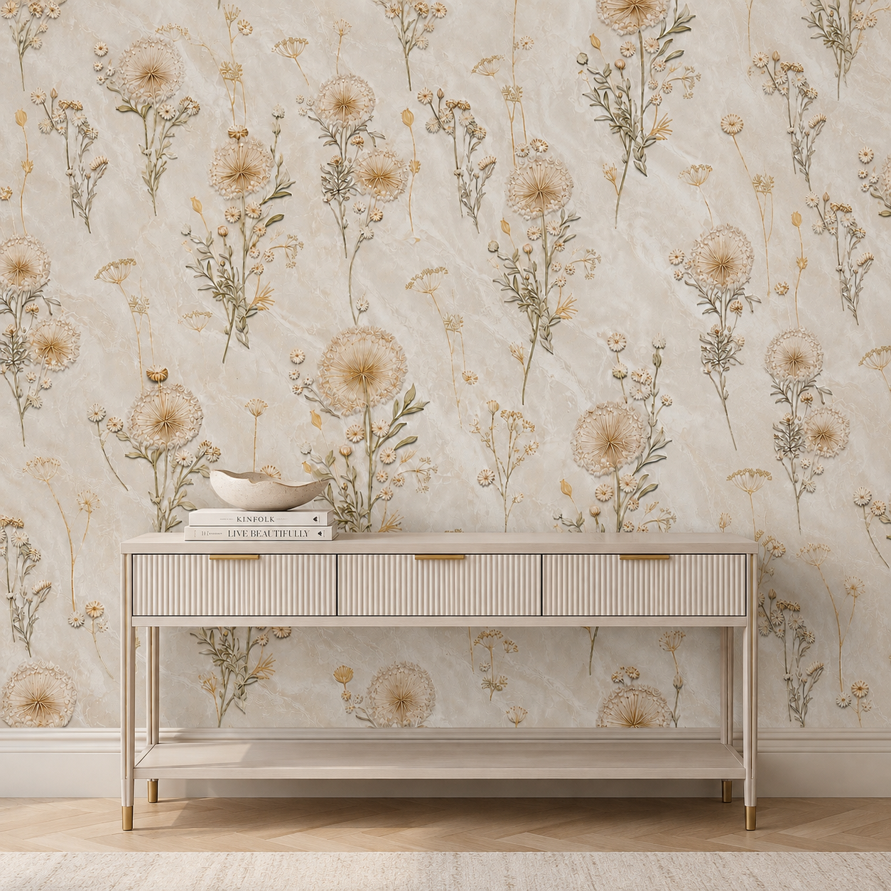 Ivory Dried Dandelion Wildflower Wallpaper