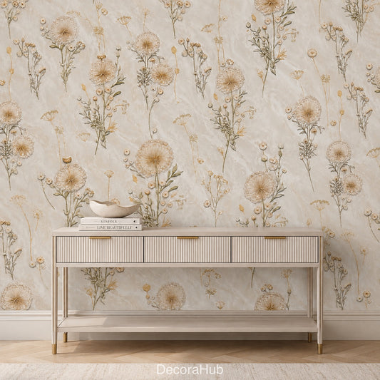 Ivory Dried Dandelion Wildflower Wallpaper