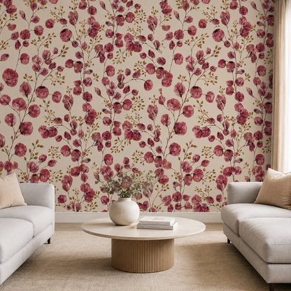 Berry Pink Eucalyptus Branch Wallpaper