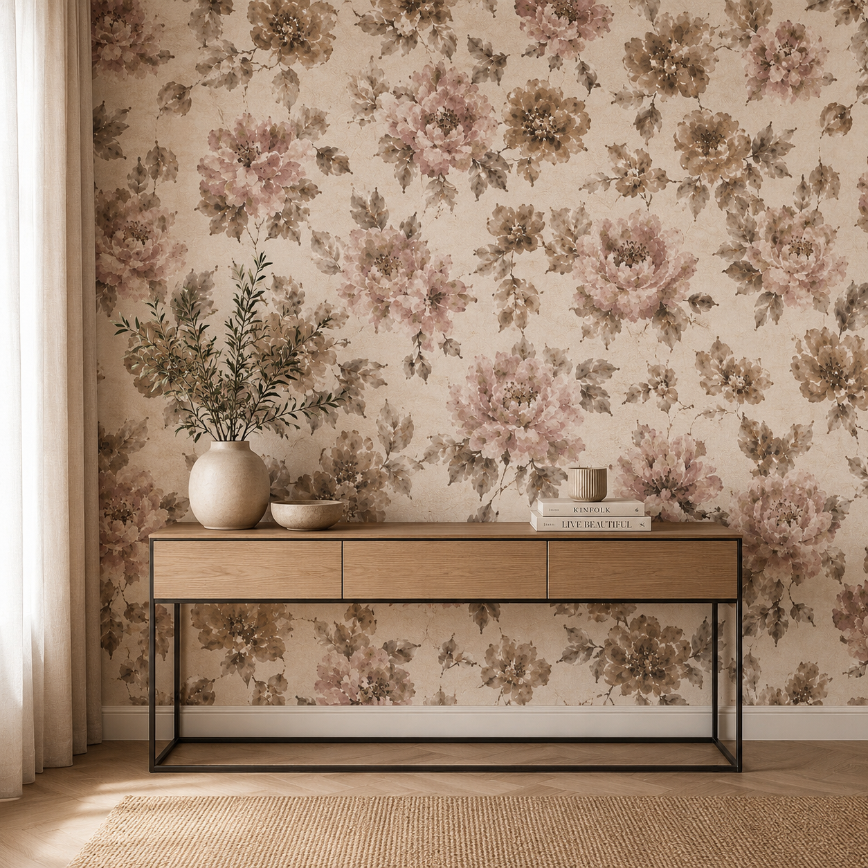 Vintage Dusty Rose Bouquet Wallpaper 1