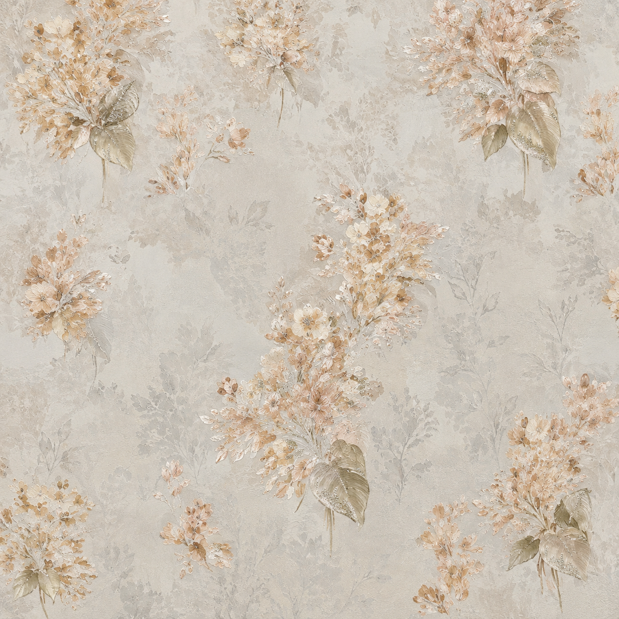 Beige Vintage Floral Bouquet Wallpaper - close-up