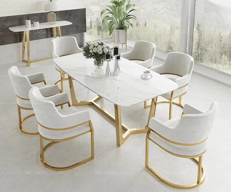 White And Golden Luxurious Dining Table