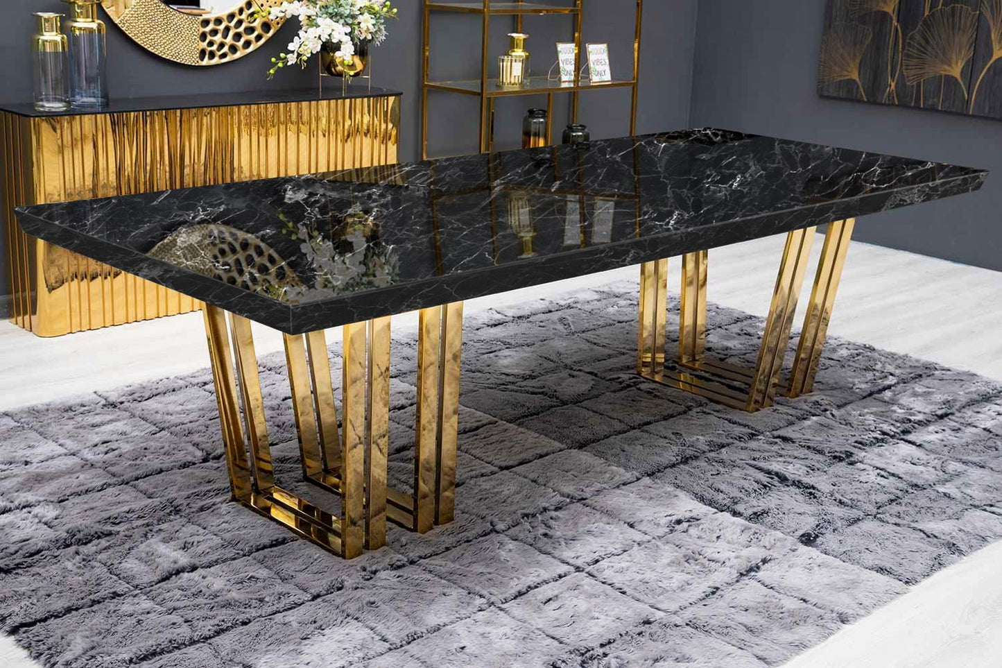 Elara White Marble On Top Dining Table – side view