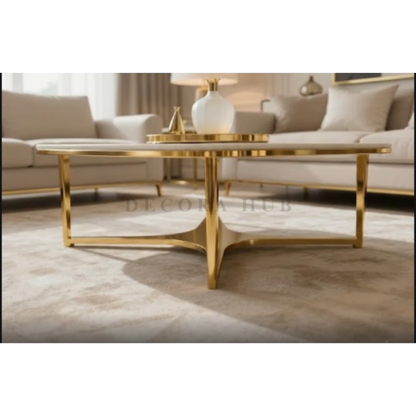 Sovereign Modern Coffee Table – white marble top on golden base coffee table by DecoraHub, view 3