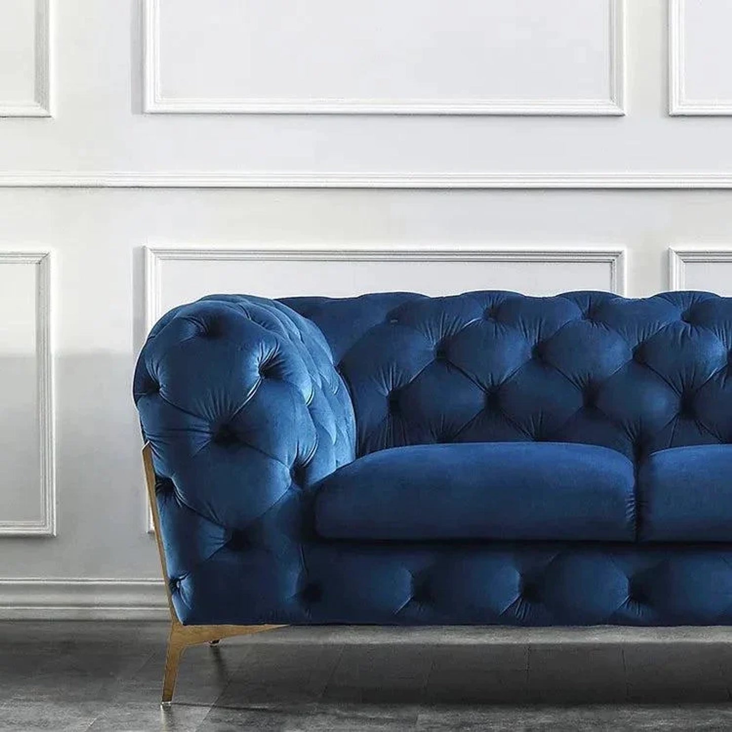 The 'Indigo Tuxedo': Three-Seater Luxury Button Tufted Leathaire Sofa for Living Room