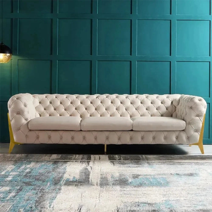 The 'Indigo Tuxedo': Three-Seater Luxury Button Tufted Leathaire Sofa for Living Room