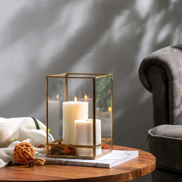 Golden Glass Hurricane Candle Holder