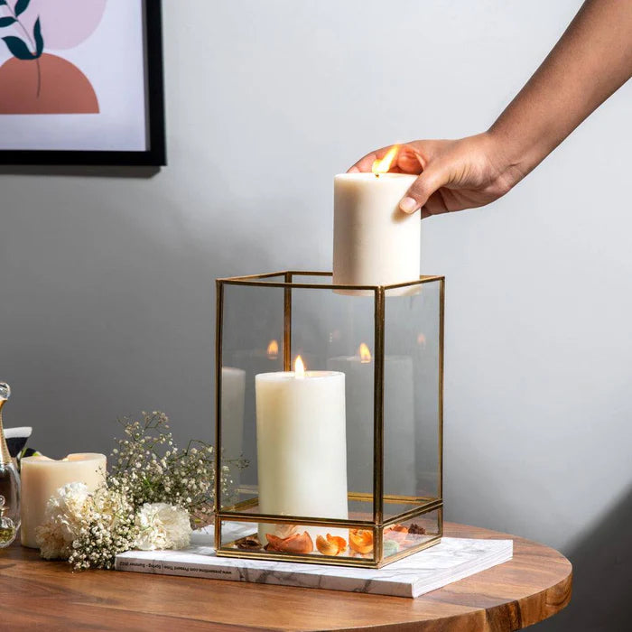 Golden Glass Hurricane Candle Holder