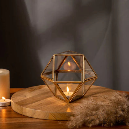 Golden Prism Glass Candle Holder