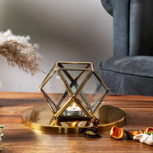 Golden Prism Glass Candle Holder