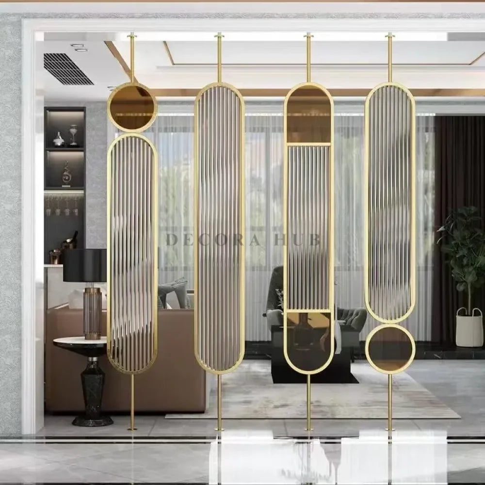 Exclusive Golden Stainless Steel PVD Partition – gold metal partition for living room DecoraHub India