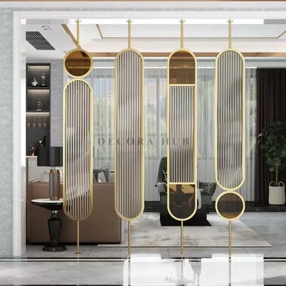Exclusive Golden Stainless Steel PVD Partition – gold metal partition for living room DecoraHub India