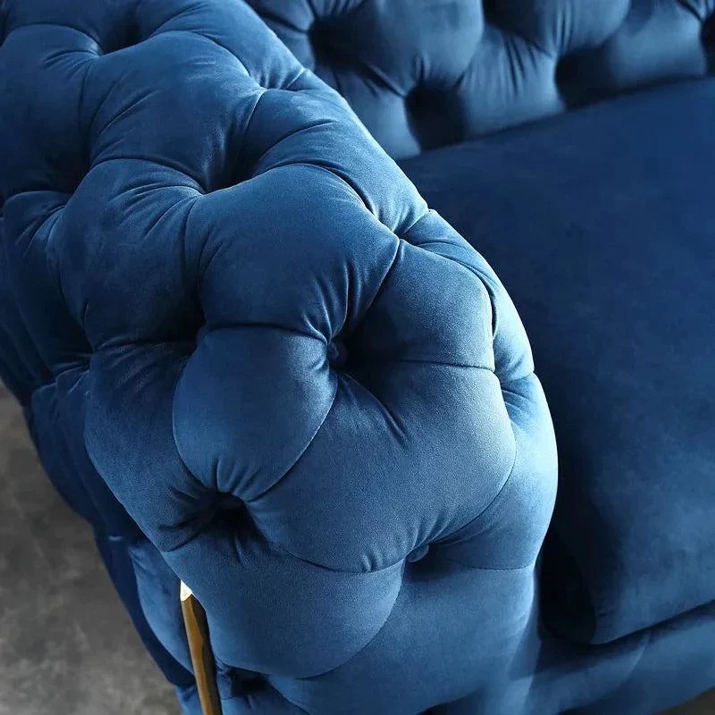 The 'Indigo Tuxedo': Three-Seater Luxury Button Tufted Leathaire Sofa for Living Room
