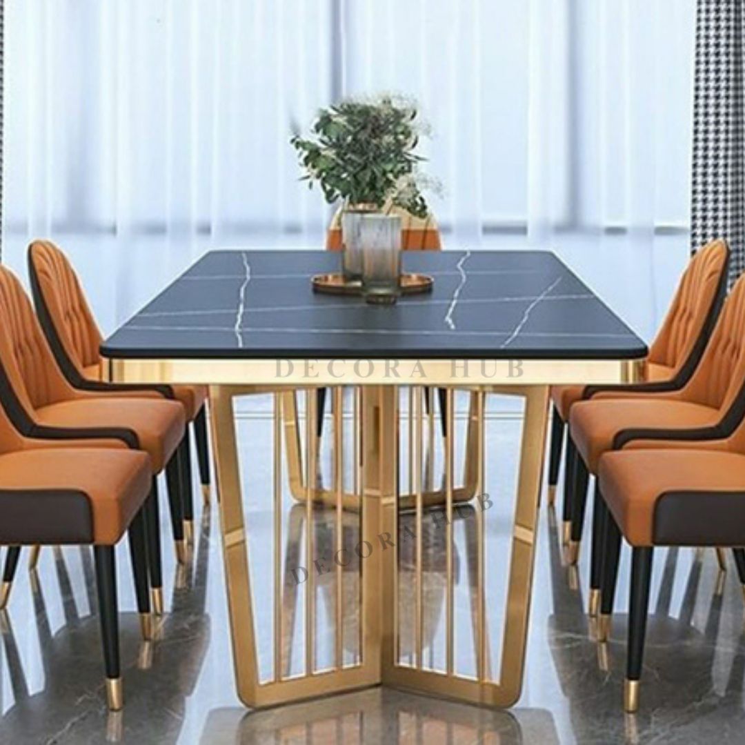 Golden Luxury Dining Table Set in Marble Finish – side view