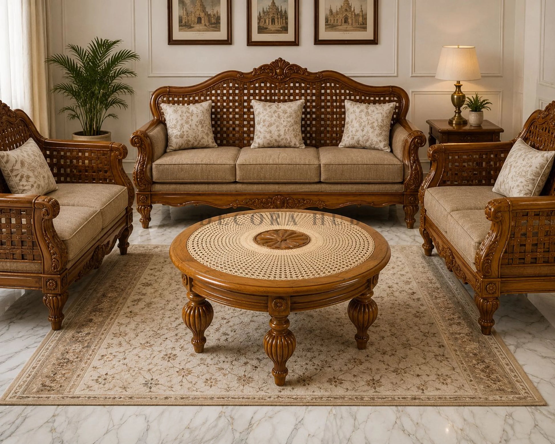 Handcrafted Rattan Wooden Centre Table for Living Room - Wooden Centre Tables