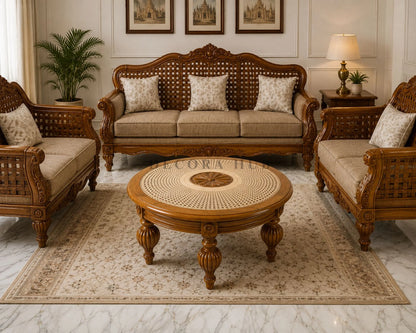Handcrafted Rattan Wooden Centre Table for Living Room - Wooden Centre Tables