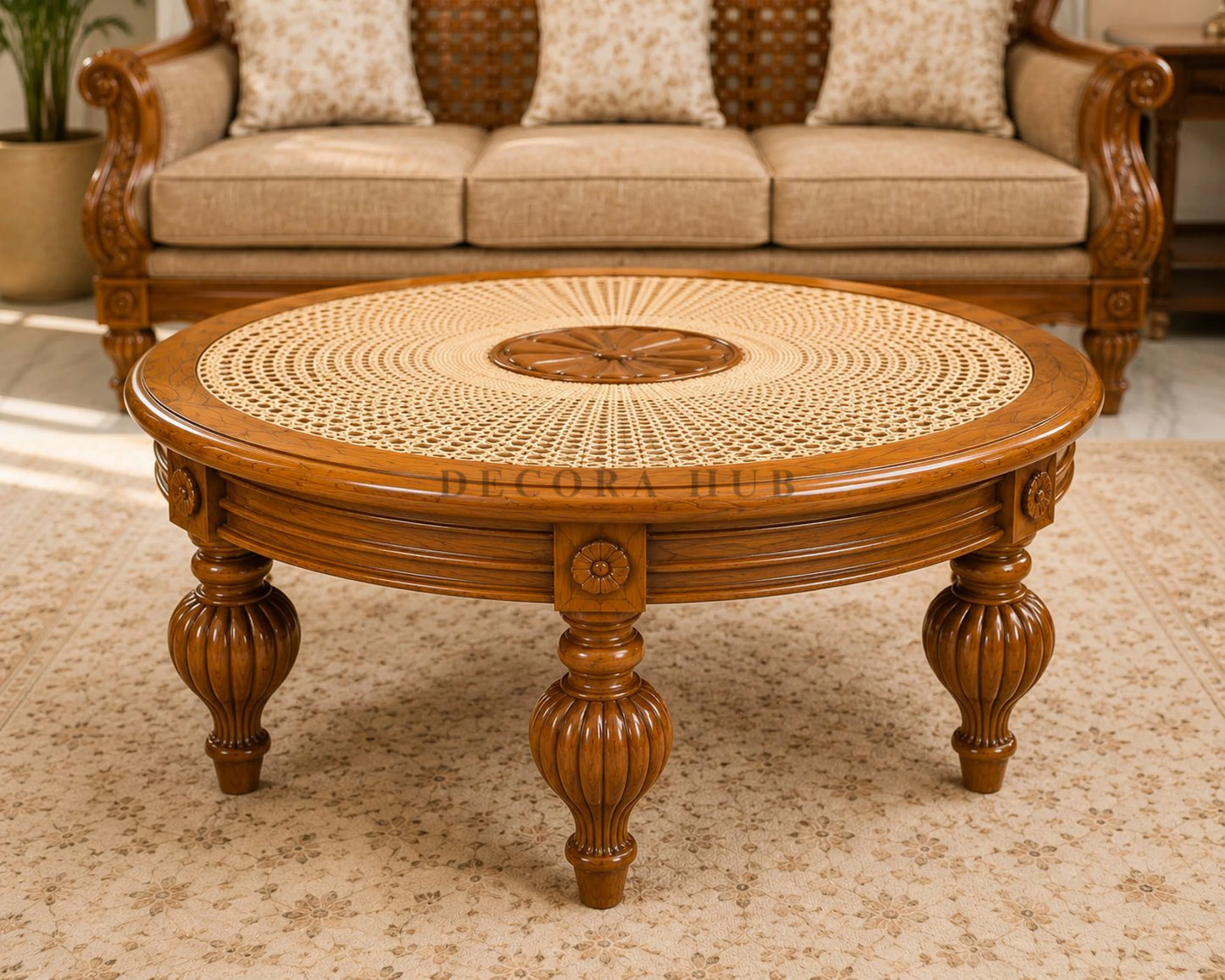Handcrafted Rattan Wooden Centre Table for Living Room - Wooden Centre Tables