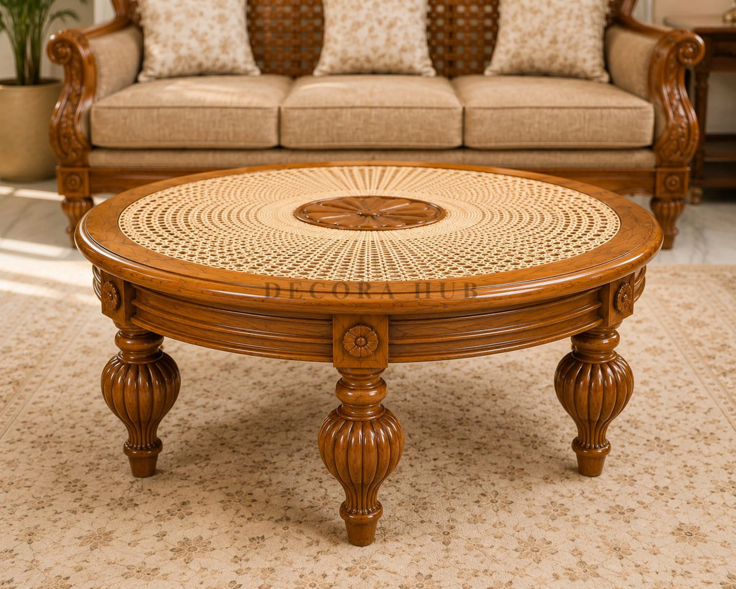 Handcrafted Rattan Wooden Centre Table for Living Room - Wooden Centre Tables