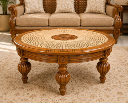 Handcrafted Rattan Wooden Centre Table for Living Room - Wooden Centre Tables