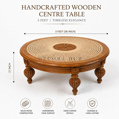 Handcrafted Rattan Wooden Centre Table for Living Room - Wooden Centre Tables