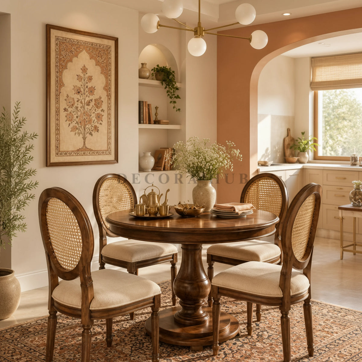 Haveli Teak Wood Dining Table Set - 3.5 x 3.5 / No Chairs