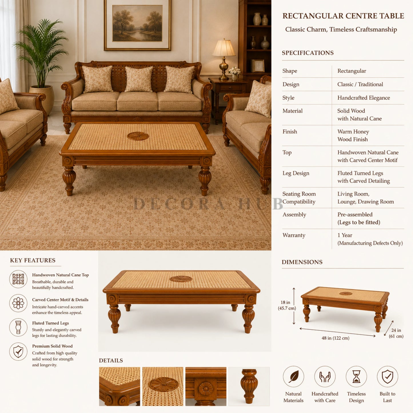 Heritage Weave Centre Table - Wooden Centre Tables